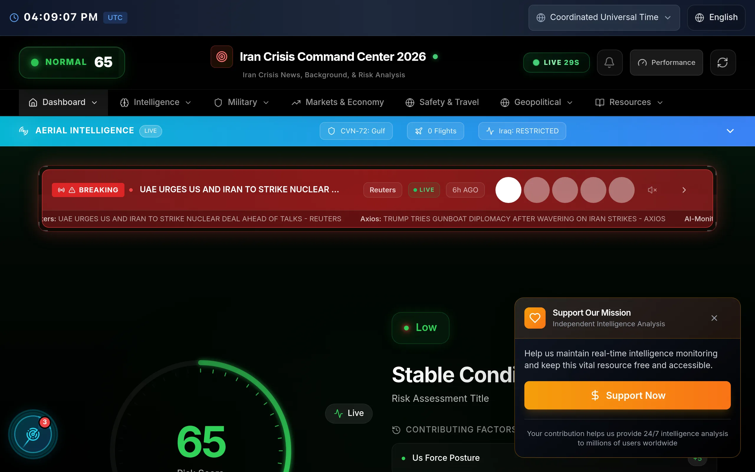 Iran Crisis Command Center - Intelligence Dashboard